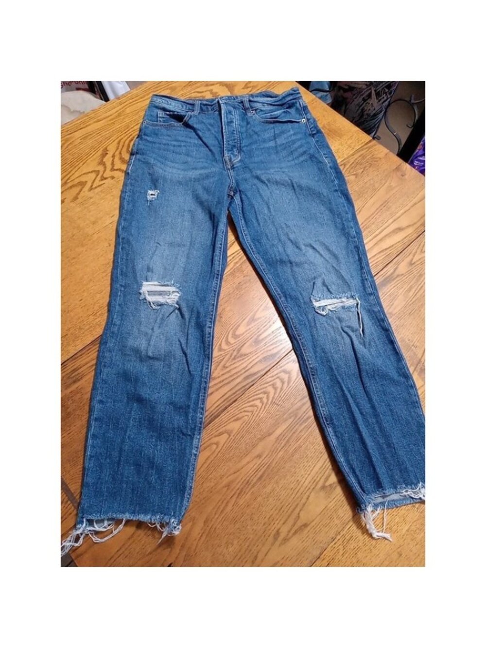 OLD NAVY Jeans Womens 12 BLUE EXTRA HIGH RISE SKY STRAIGHT Preowned Distressed